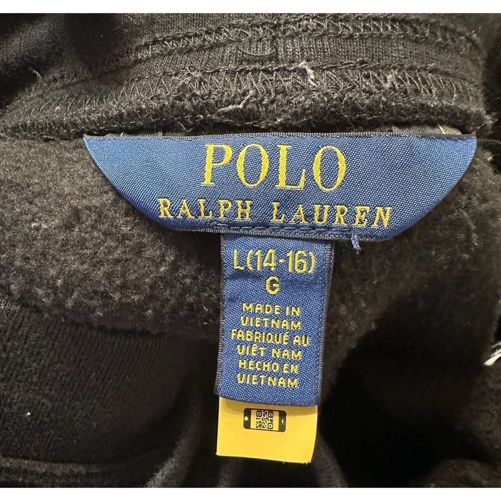 Polo Ralph Lauren Boys Fleece Cargo Joggers Black Pant Youth Size L White Pony
